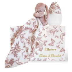 Coffret Biberon et Doudou Toile de Jouy Rose Elhée et Tartine et Chocolat