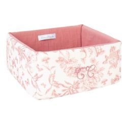 Panier de Rangement Toile de Jouy Rose