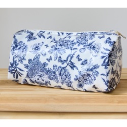 Trousse de Toilette Toile Enduite Toile de Jouy Bleu