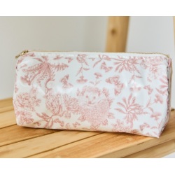 Trousse de Toilette Toile Enduite Toile de Jouy Rose