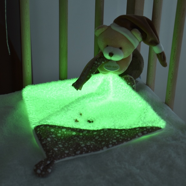 Doudou Ours avec mouchoir Marron Phosphorescent Doudou Ours avec mouchoir Marron Phosphorescent