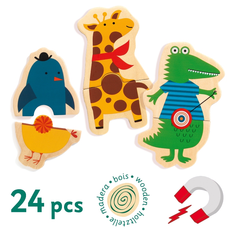 Jeu magnétique bois crazy animaux - tableau et magnets - Djeco