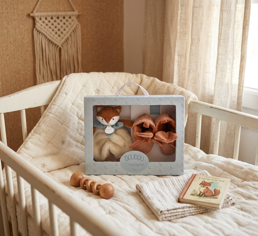Coffret Naissance Doudou et Chausson Renard Timo Coffret Naissance Doudou et Chausson Renard Timo