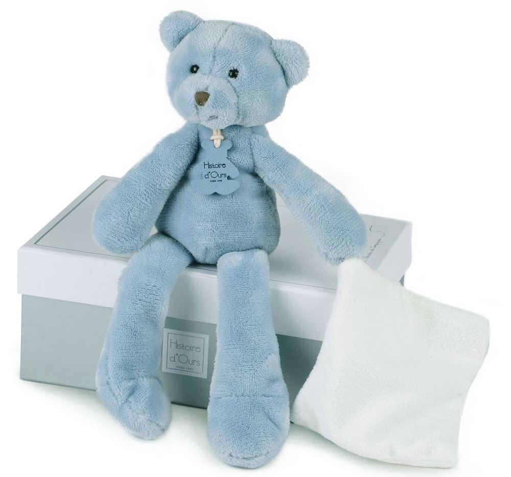 Doudou Et Compagnie Les Petits Futés – Doudou Orso Blu 35 Cm Con 3 Storie QR Code, Regalo Nascita
