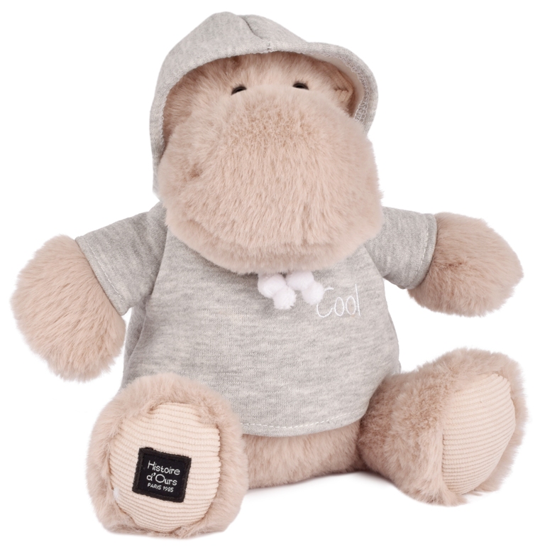 Peluche Hippopotame Beige avec sweat gris - 20 cm Peluche Hippopotame Beige avec sweat gris - 20 cm