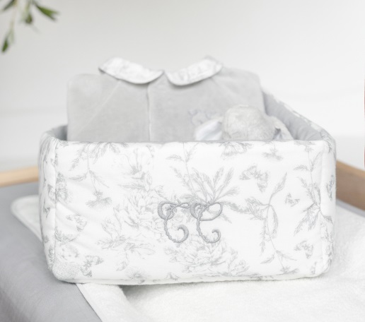 Panier de Rangement Toile de Jouy Gris Panier de Rangement Toile de Jouy Gris